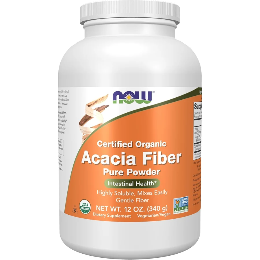 NOW Foods Certified Organic Acacia Fiber Pure Powder, 12 ounce tub