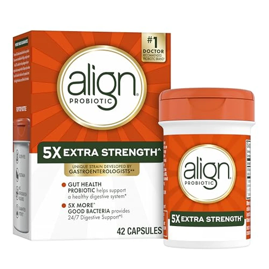 Align Probiotic Extra Strength carton and 42-capsule bottle