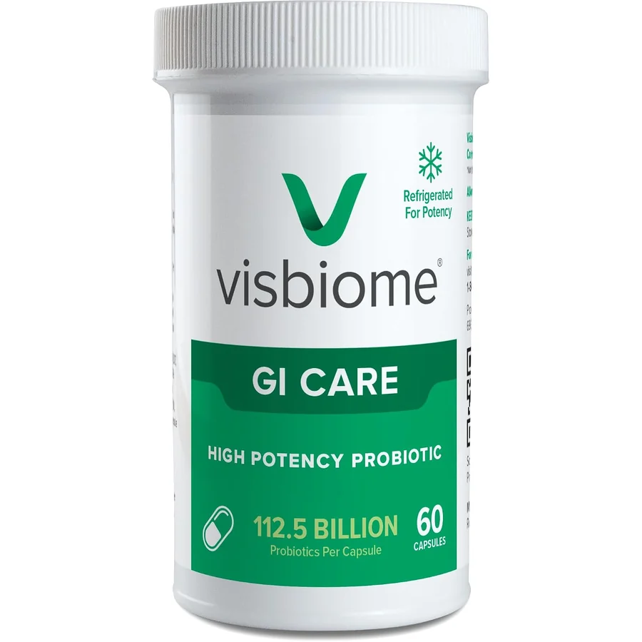 Visbiome GI Care high potency probiotic bottle, 112.5 billion CFU per capsule, 60 capsules